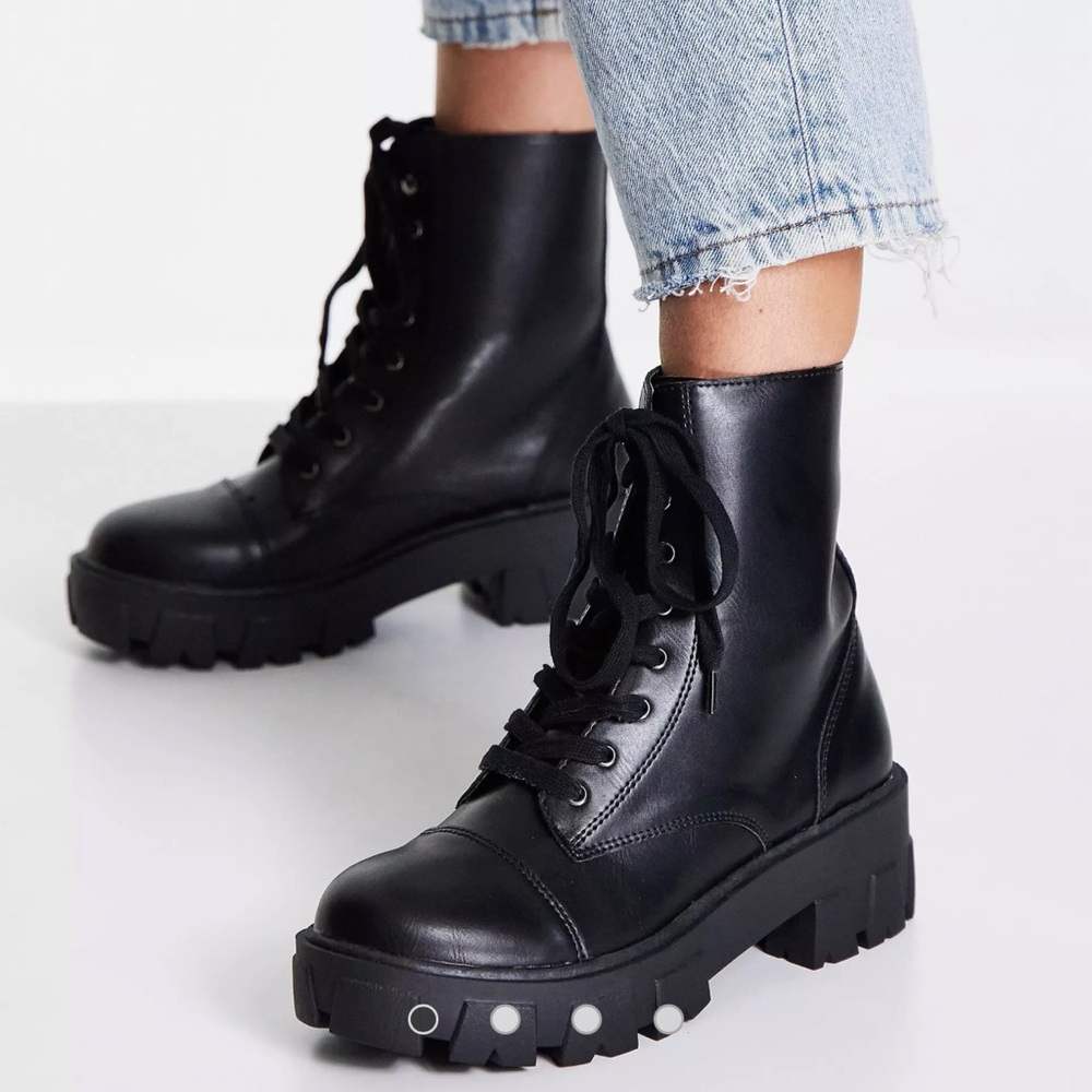 ASOS Lug Sole Black  Lace Up Combat Boots